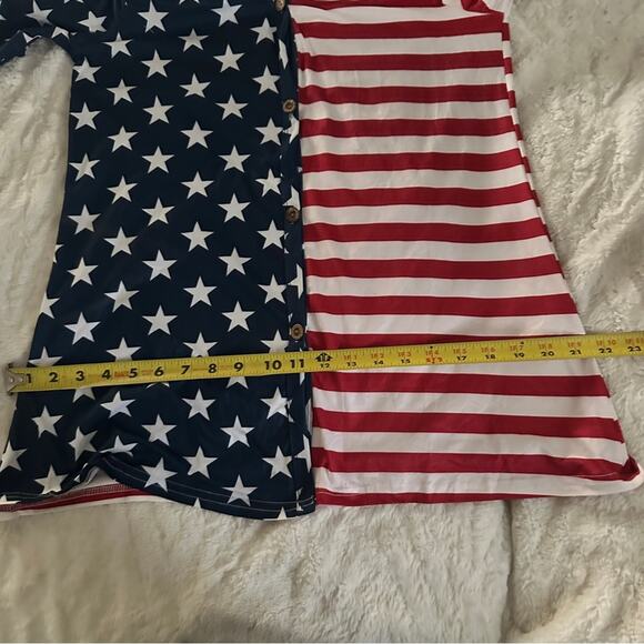 Spadehill Size S Cold Shoulder Button Down Top Stretch Stars Stripes America USA - Picture 6 of 13